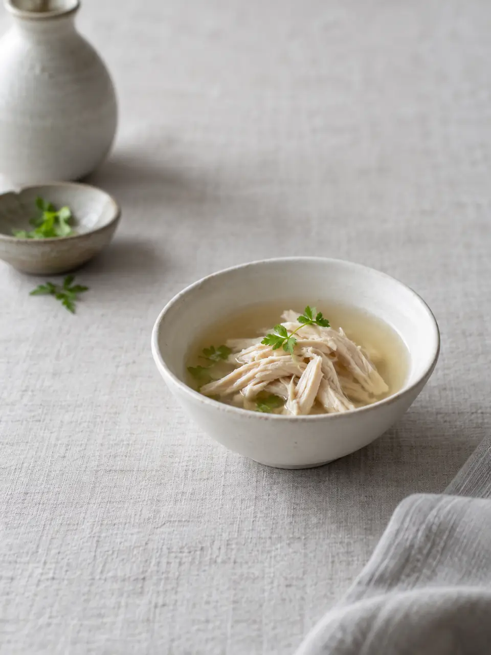 Pollo desmenuzado en su caldo