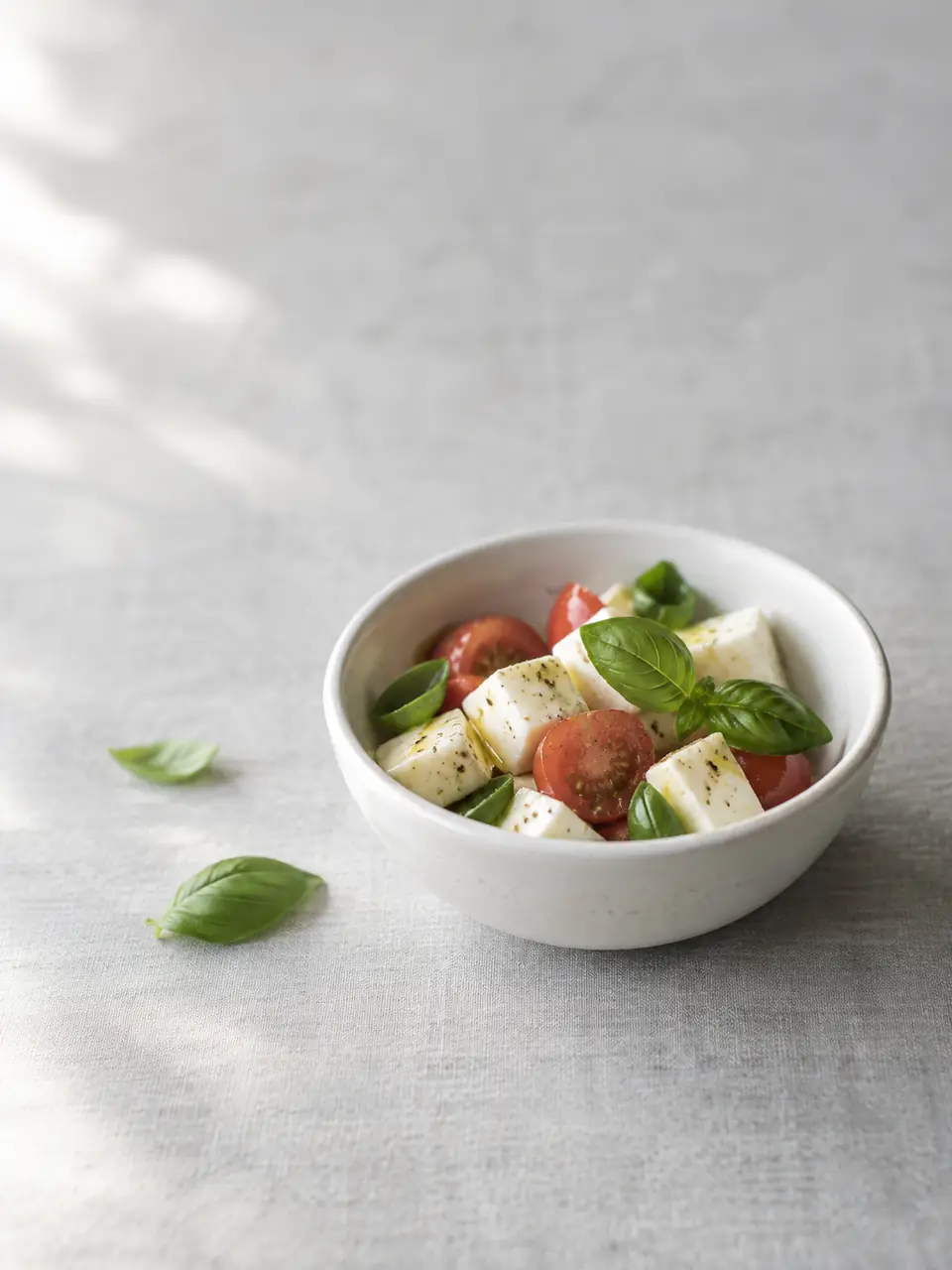 Queso fresco con tomate y albahaca