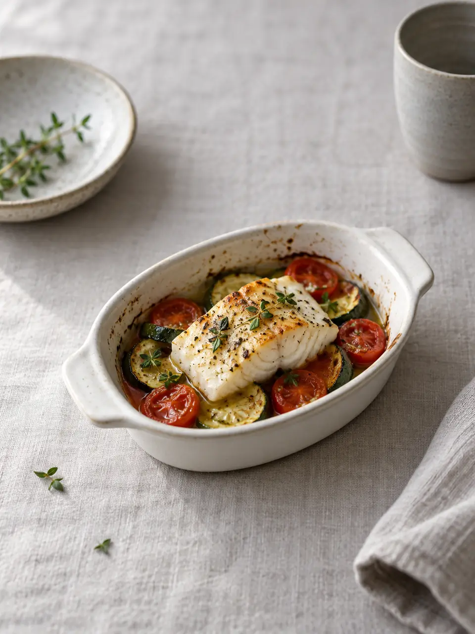 Pescado al horno con verduras