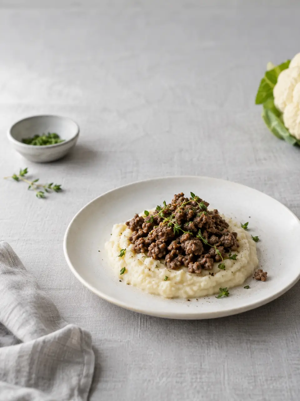 Carne molida magra con puré de coliflor