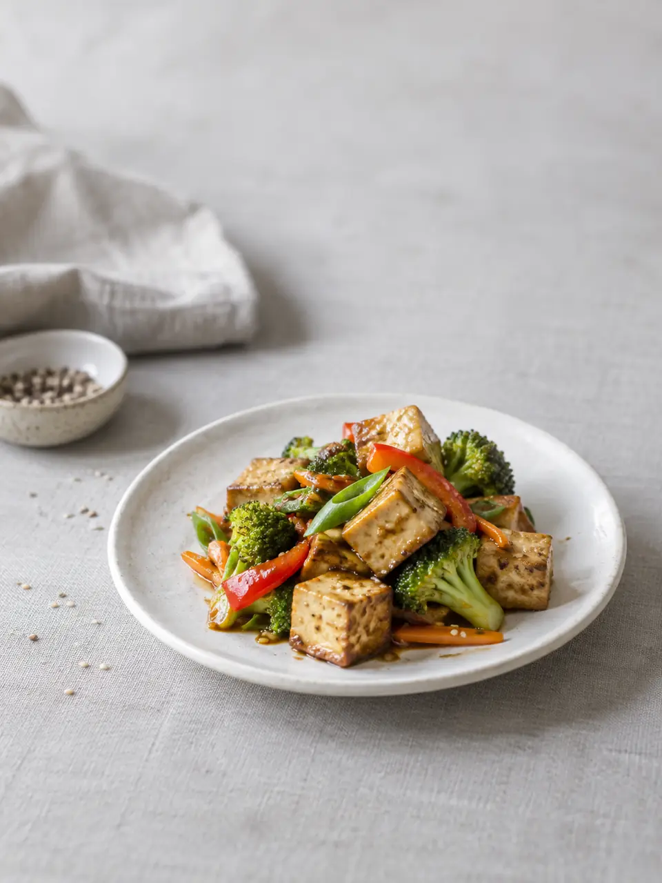 Tofu salteado con verduras
