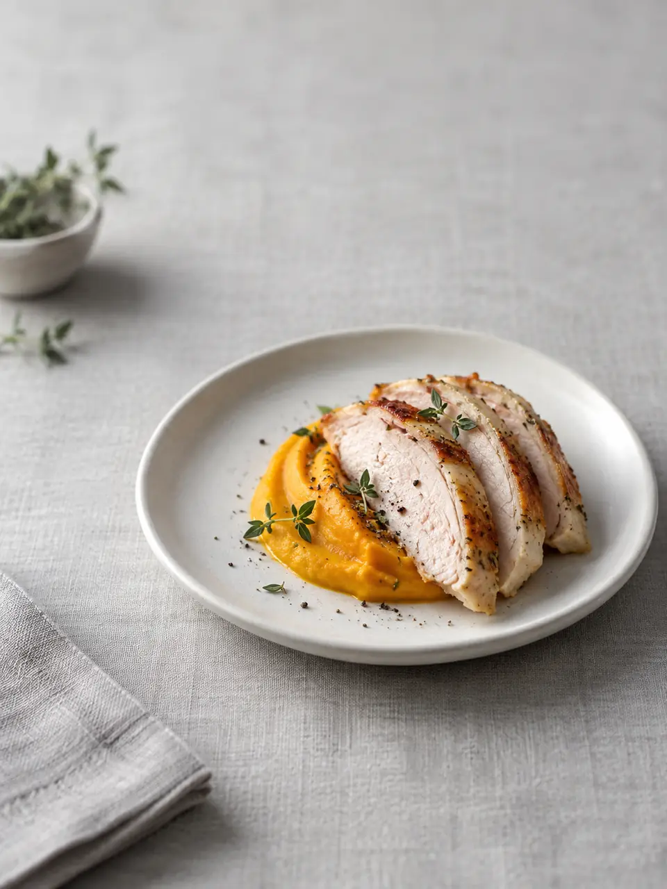 Pavo al horno con puré de zapallo