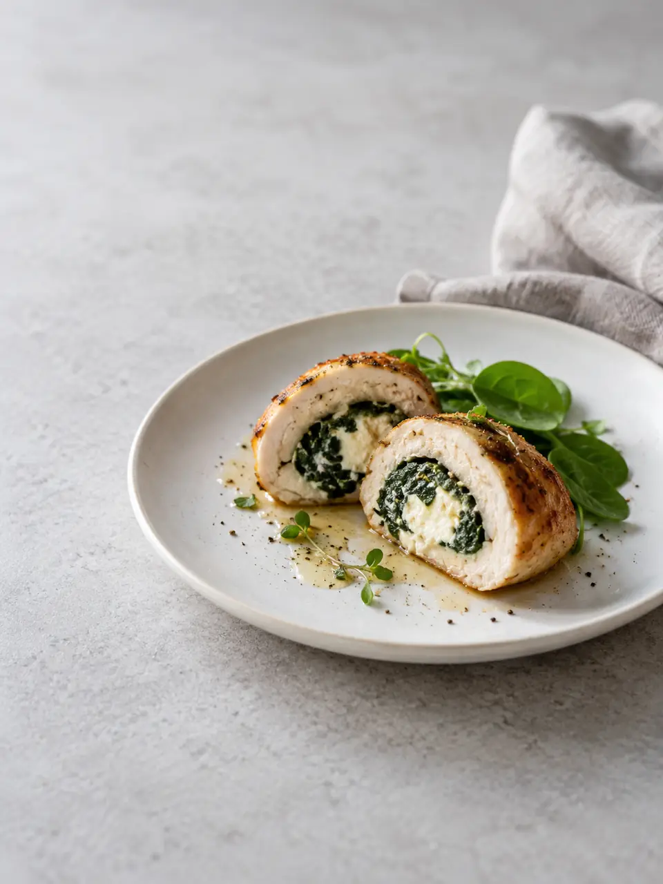 Pechuga rellena con espinaca y quesillo