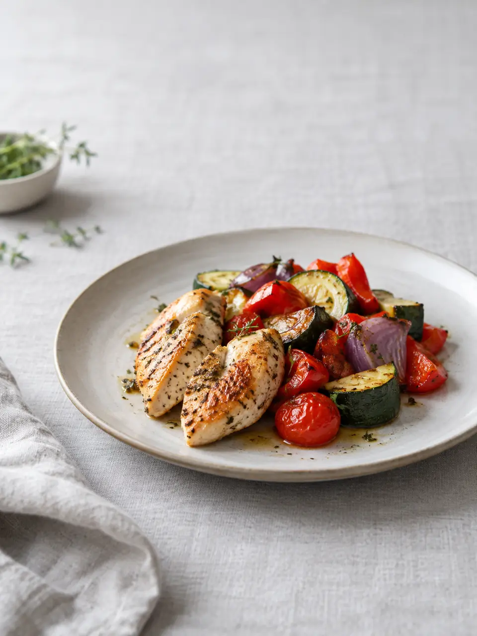Pollo al horno con verduras asadas