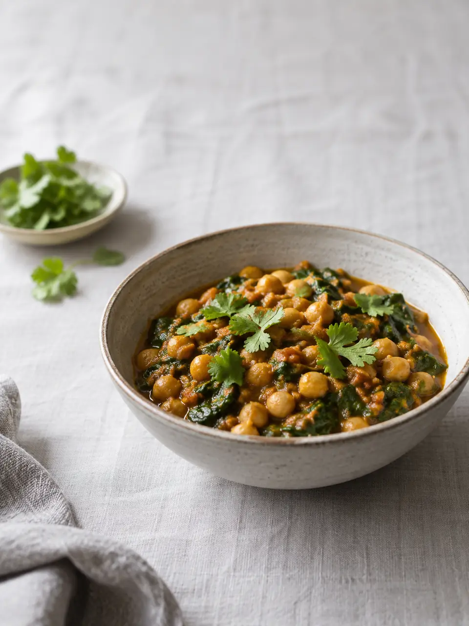 Garbanzos al curry con espinaca
