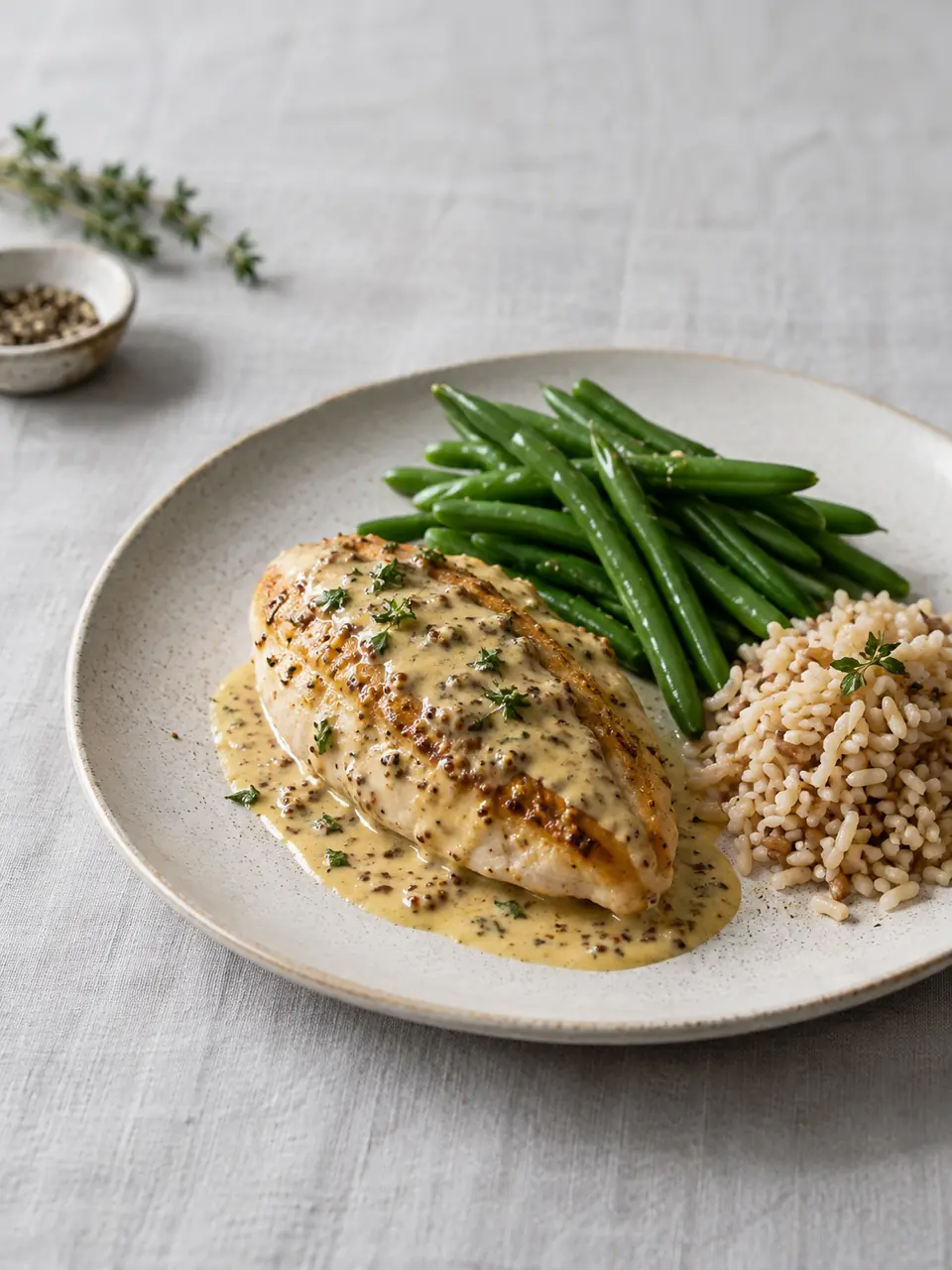 Pollo a la mostaza con arroz integral