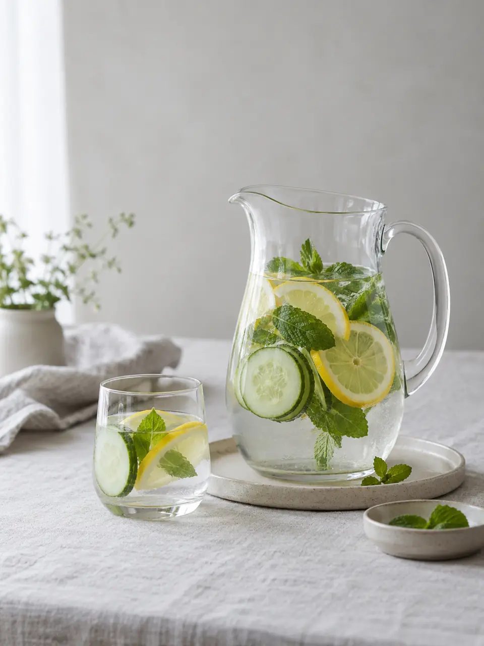 Agua de pepino, limón y menta