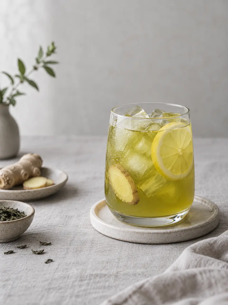Té verde helado con jengibre