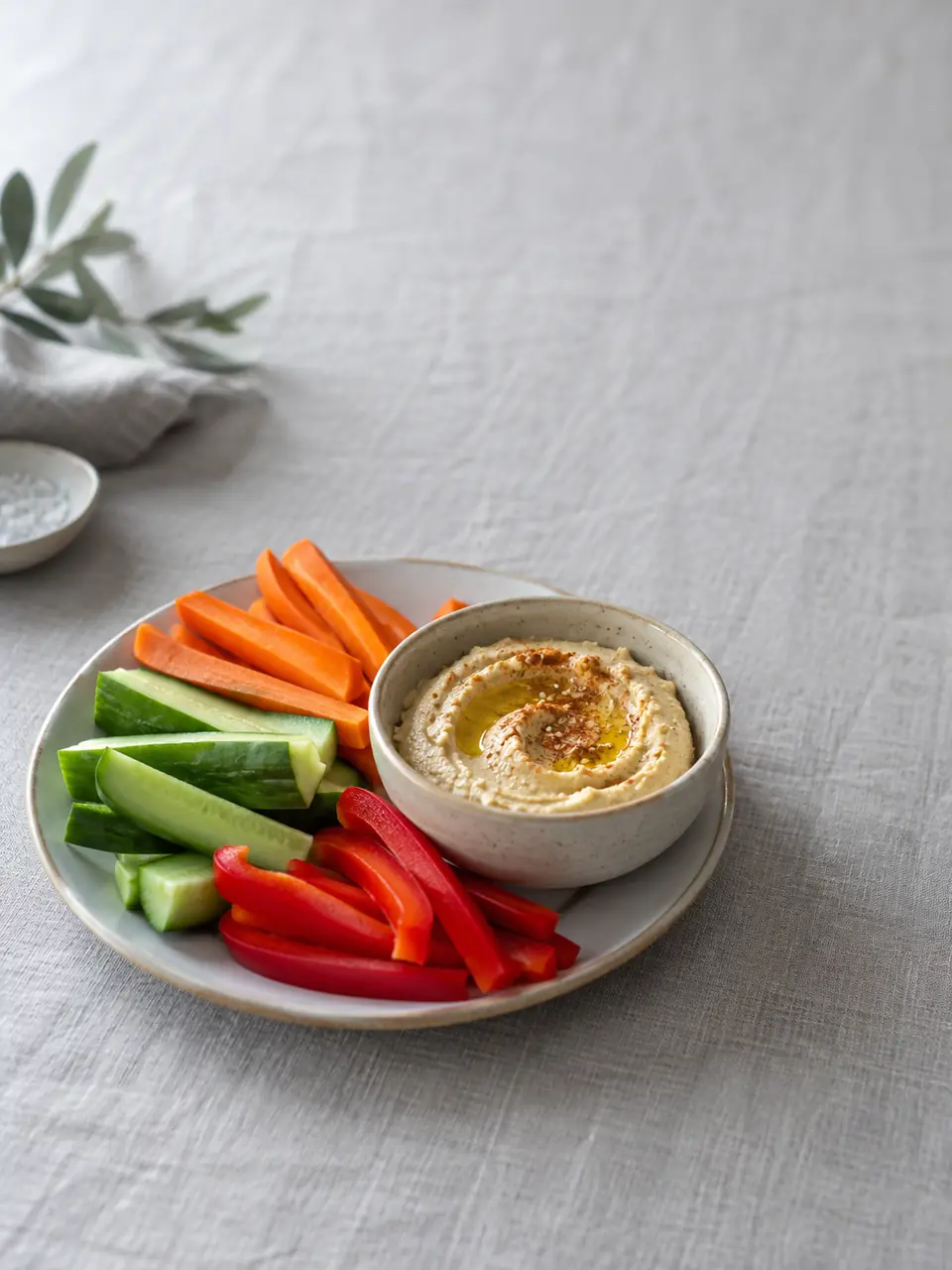 Hummus con bastones de verdura