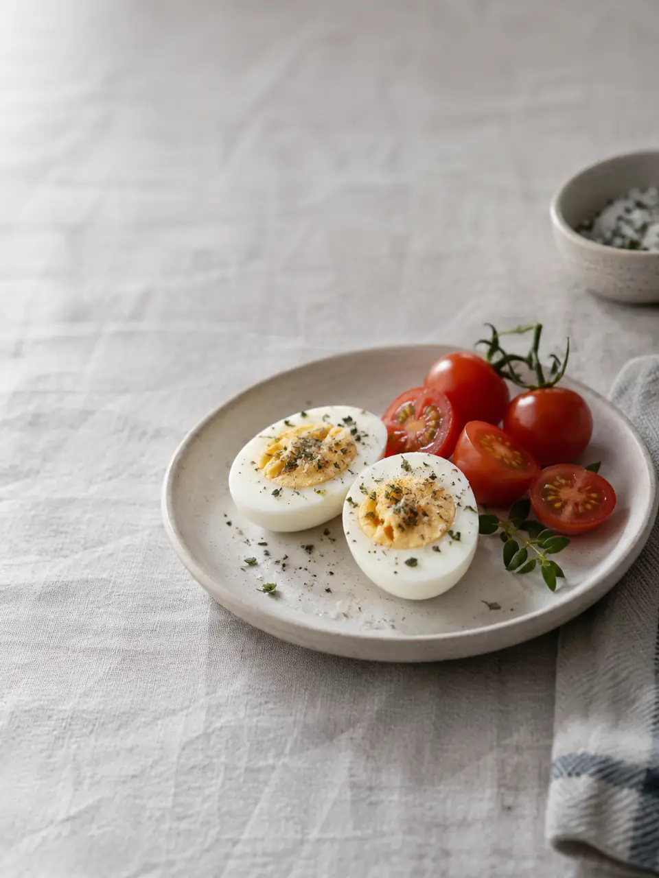 Huevos duros con tomates cherry