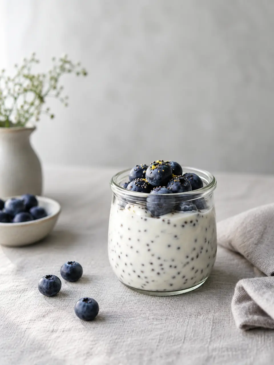 Yogur griego con chía y arándanos