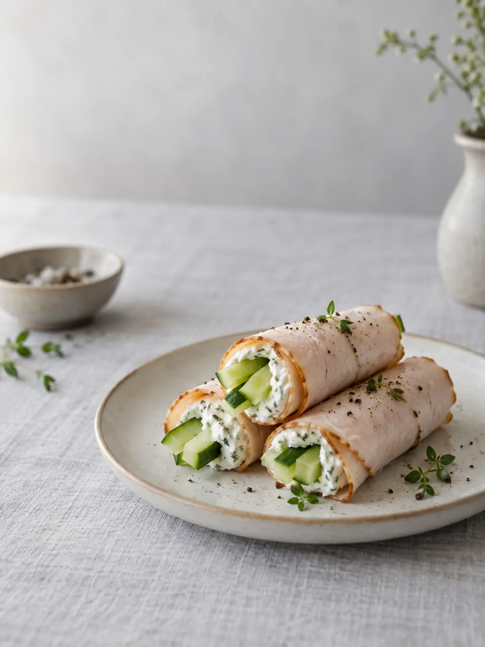 Rollitos de pavo, quesillo y pepino