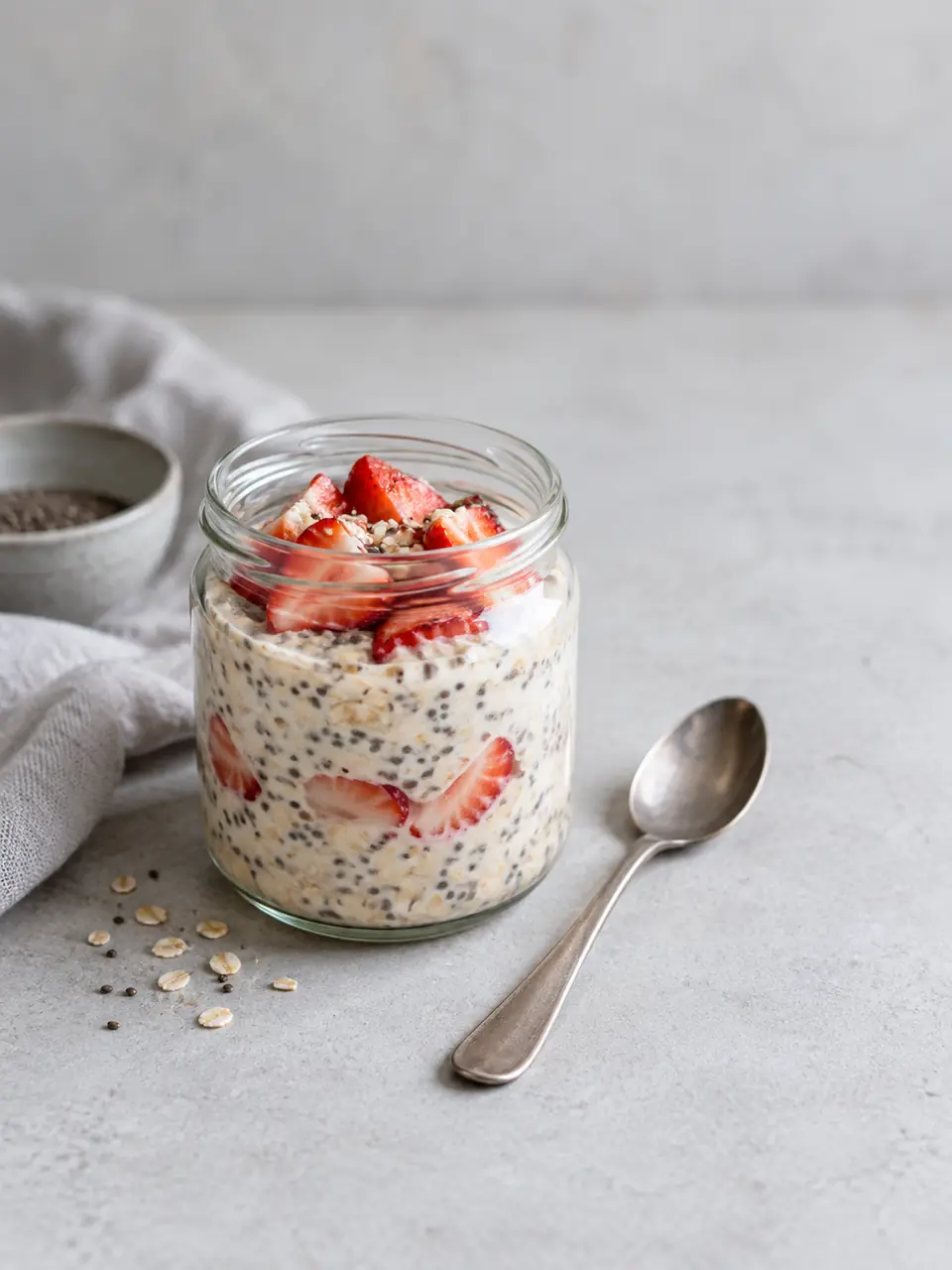 Avena nocturna con chía y frutillas
