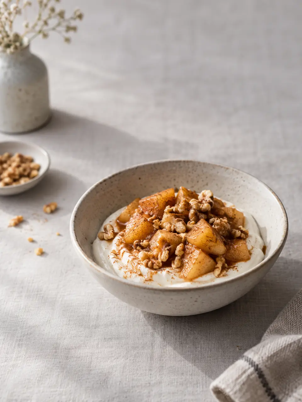 Yogur griego con manzana asada y nueces