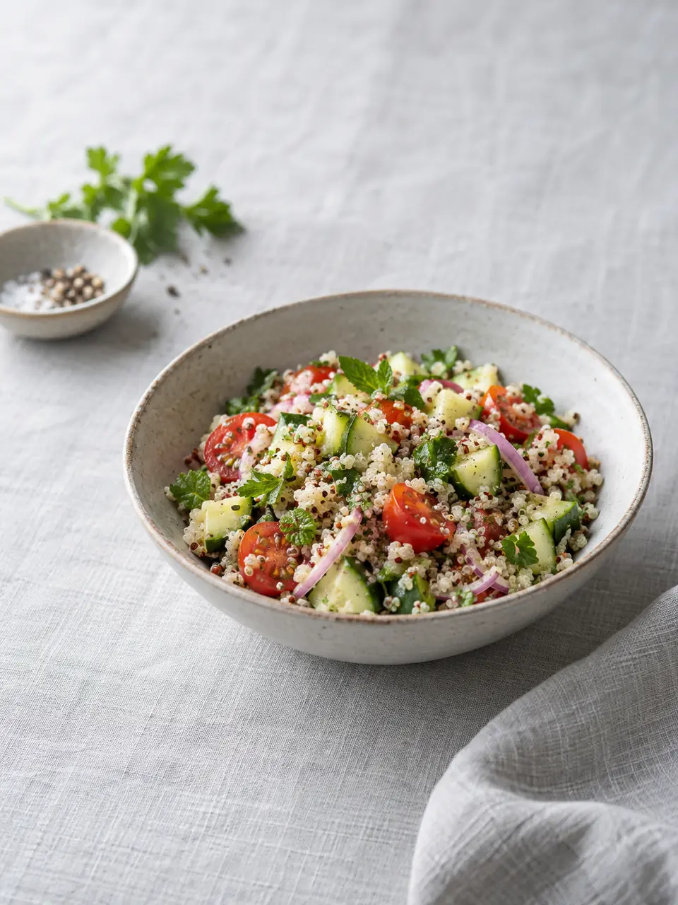 Ensalada de quínoa, pepino y tomate