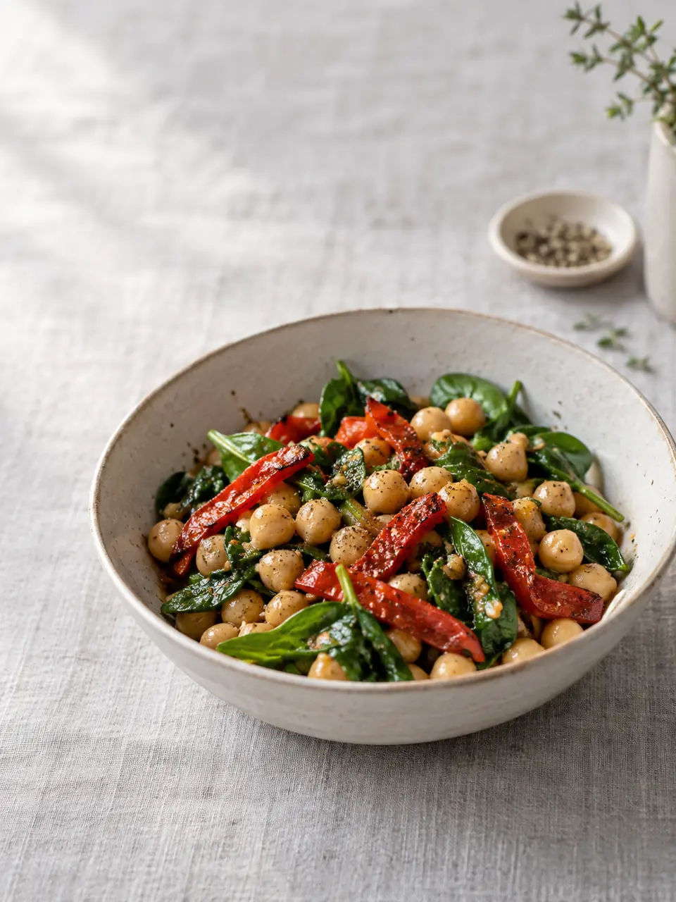 Ensalada tibia de garbanzos y pimentón