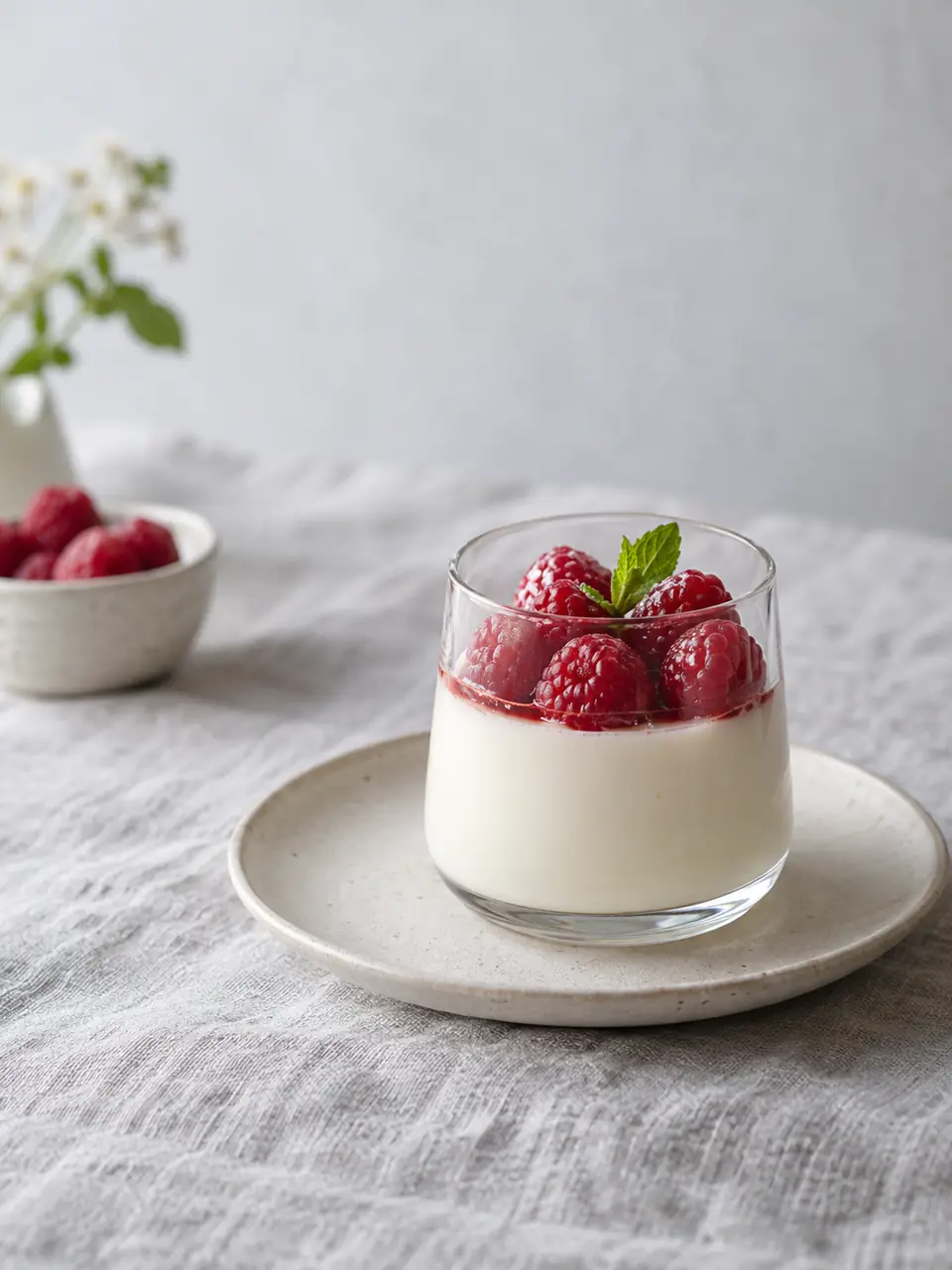Panna cotta de yogur con frambuesas