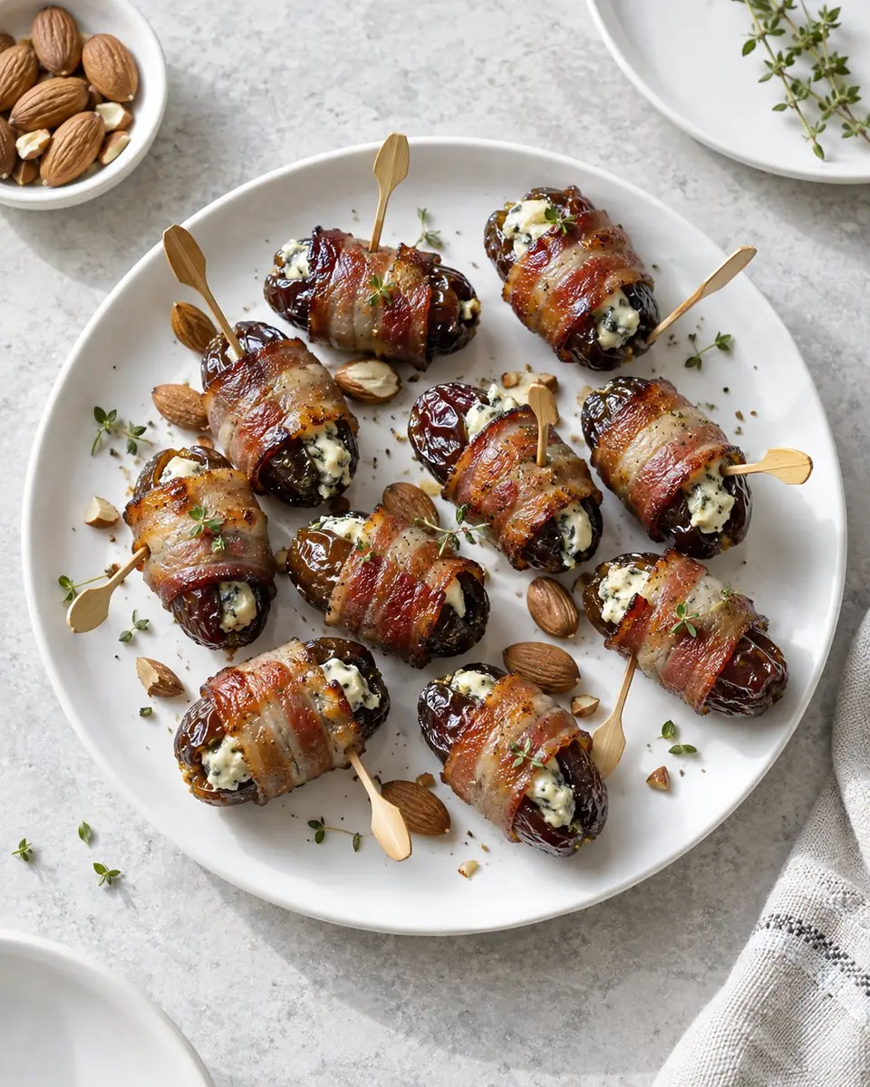 Dátiles con tocino rellenos de queso azul