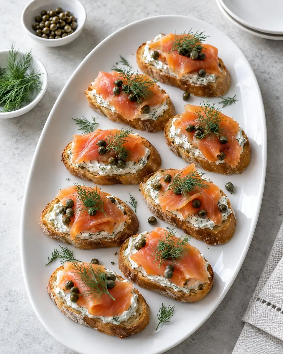 Tostadas de salmón ahumado con crema de eneldo