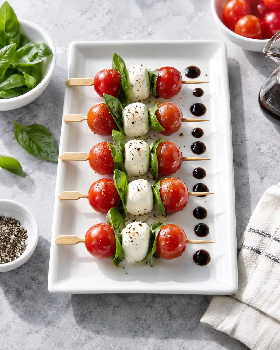 Brochetas caprese con reducción balsámica