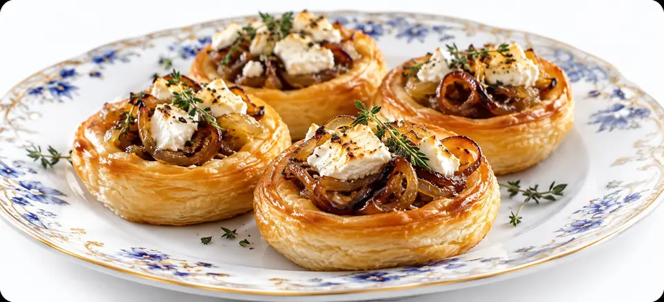 Tartaletas de queso de cabra y cebolla caramelizada