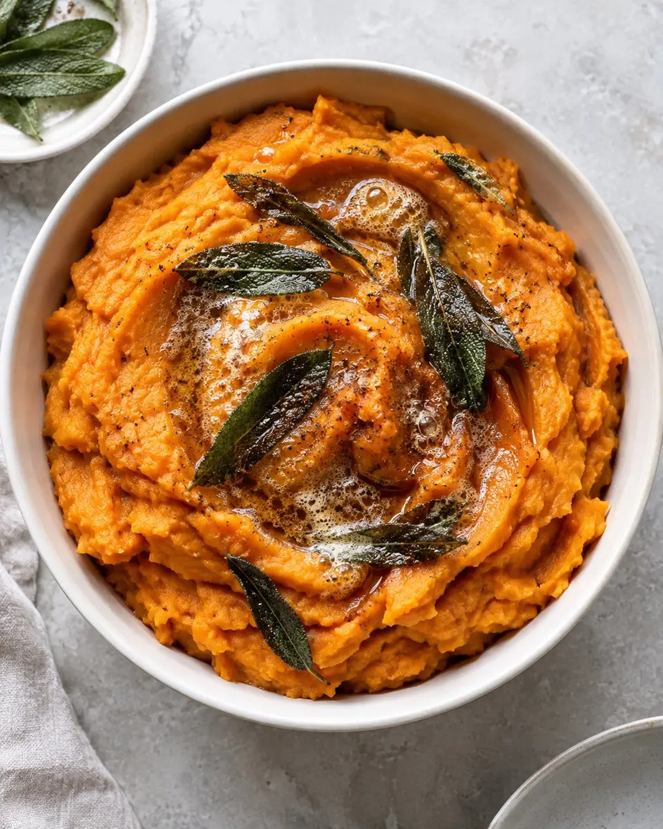 Puré de camote con mantequilla dorada y salvia
