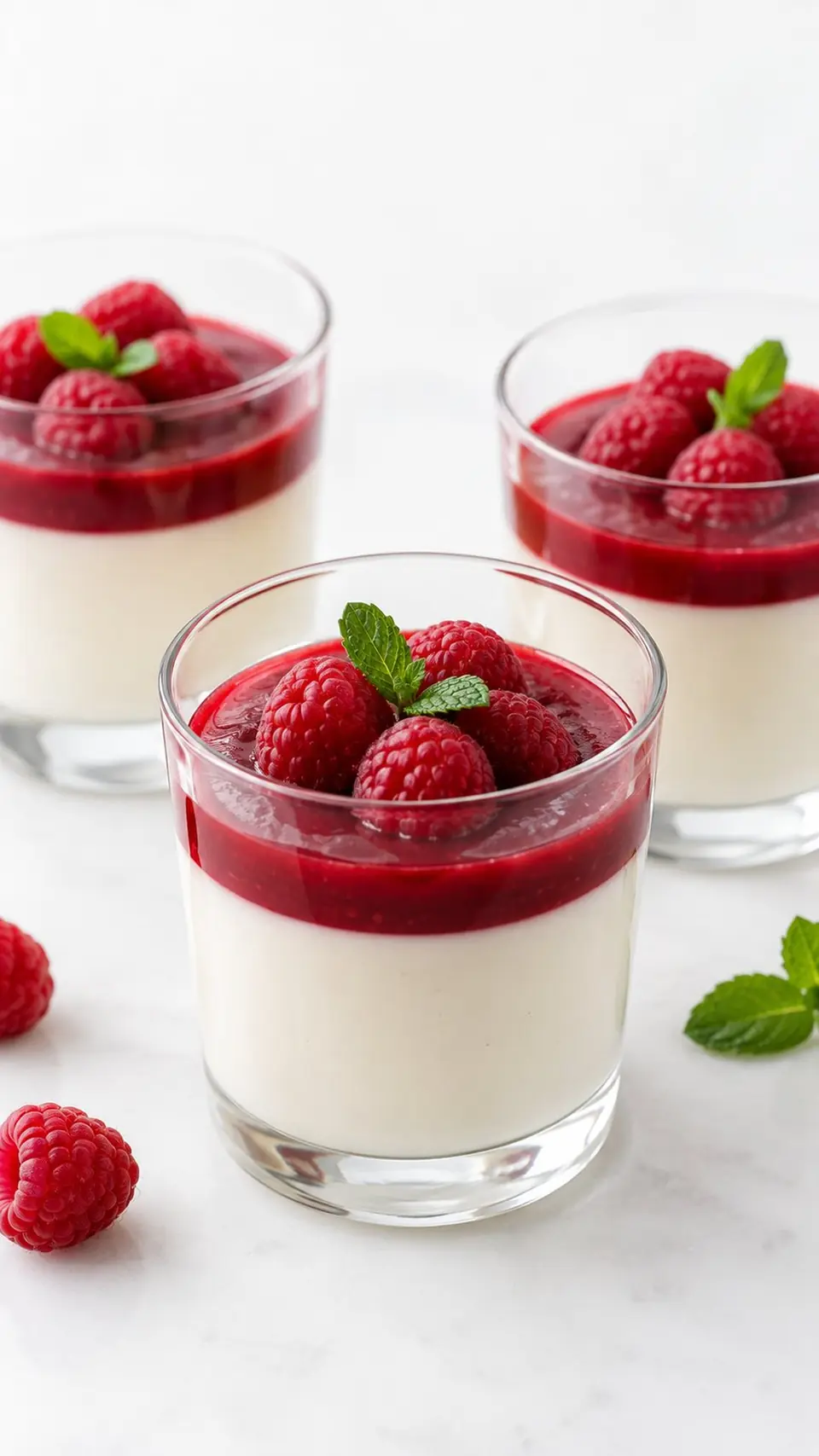 Panna cotta de vainilla con salsa de frambuesa