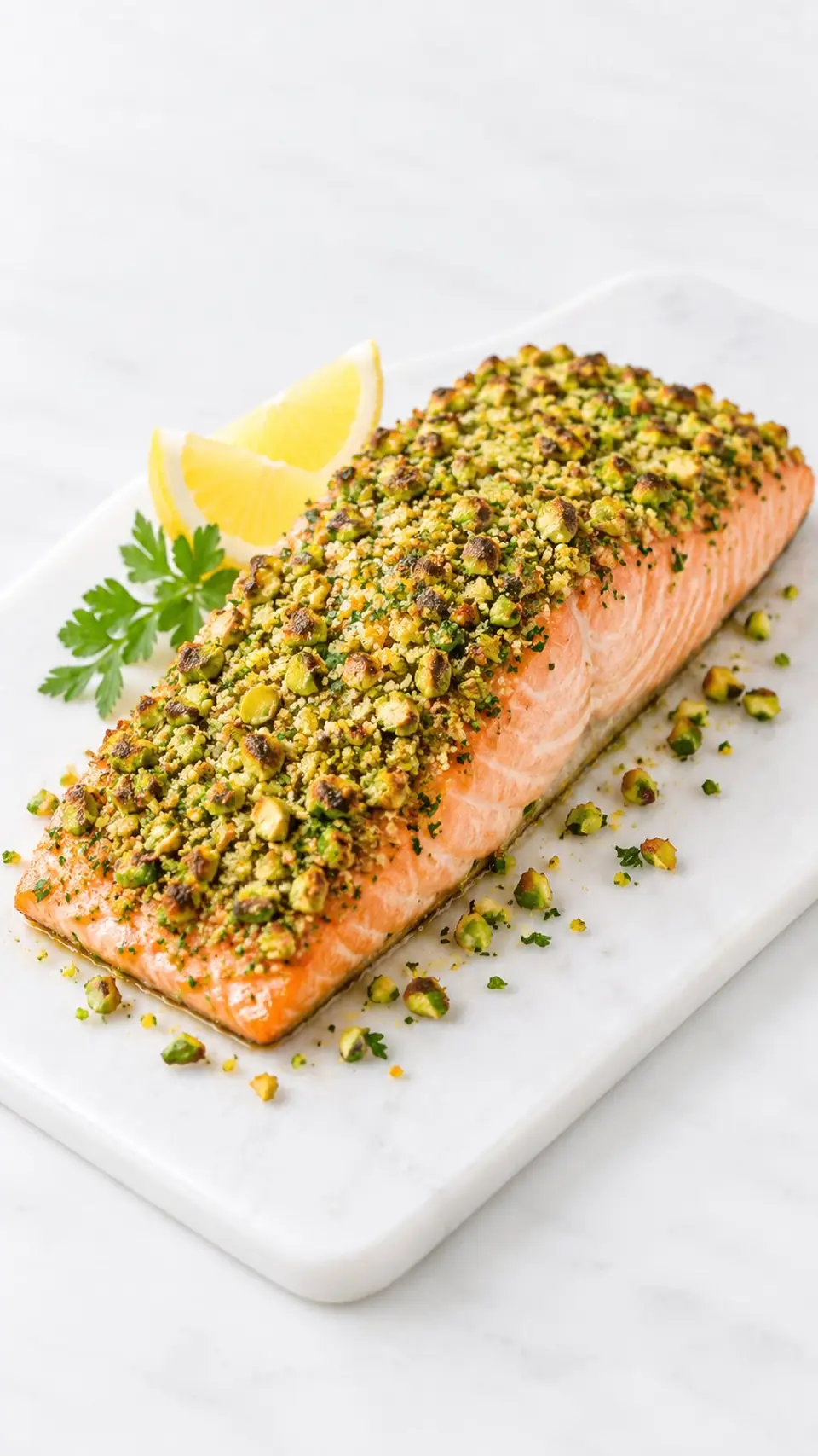 Salmón en costra de pistachos y hierbas