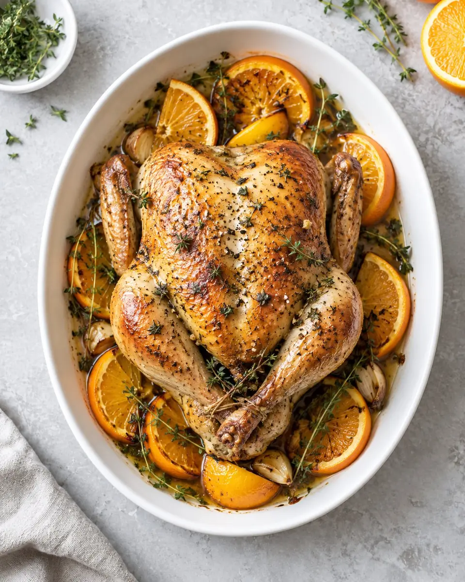 Pollo asado con naranja y especias