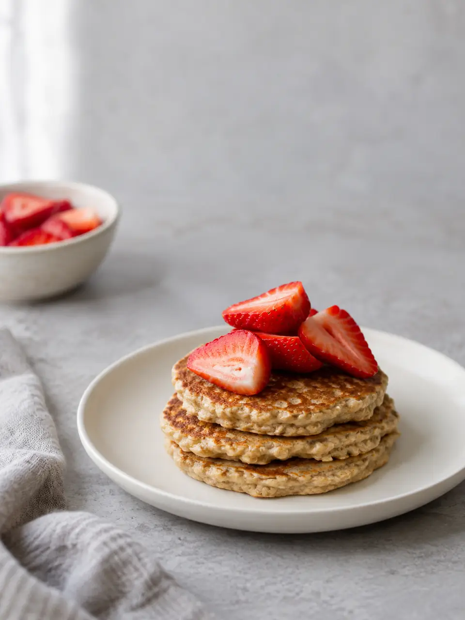 Panqueques de avena y proteína con frutillas