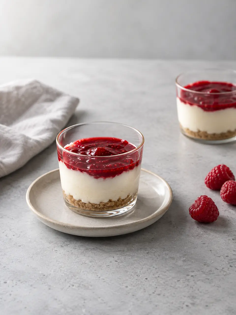 Postre de quesillo y frambuesa tipo cheesecake
