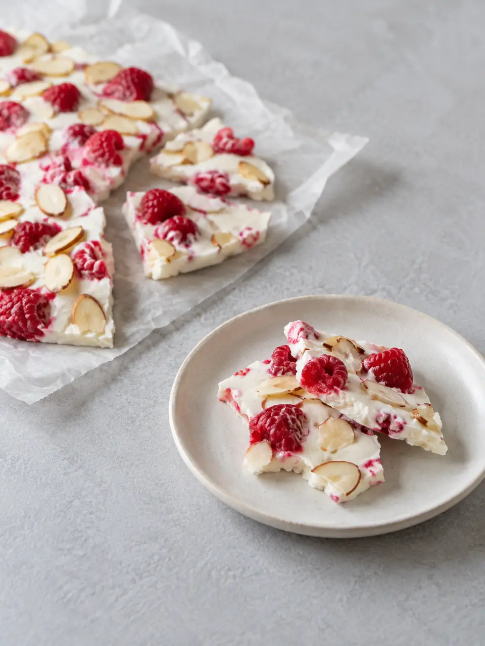 Láminas heladas de yogur y frambuesa