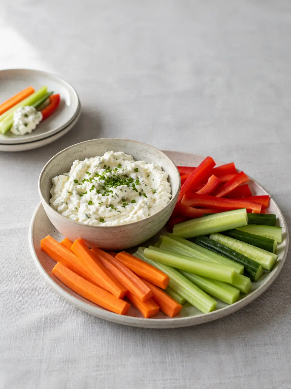 Dip de ricota y ciboulette con bastones de verduras